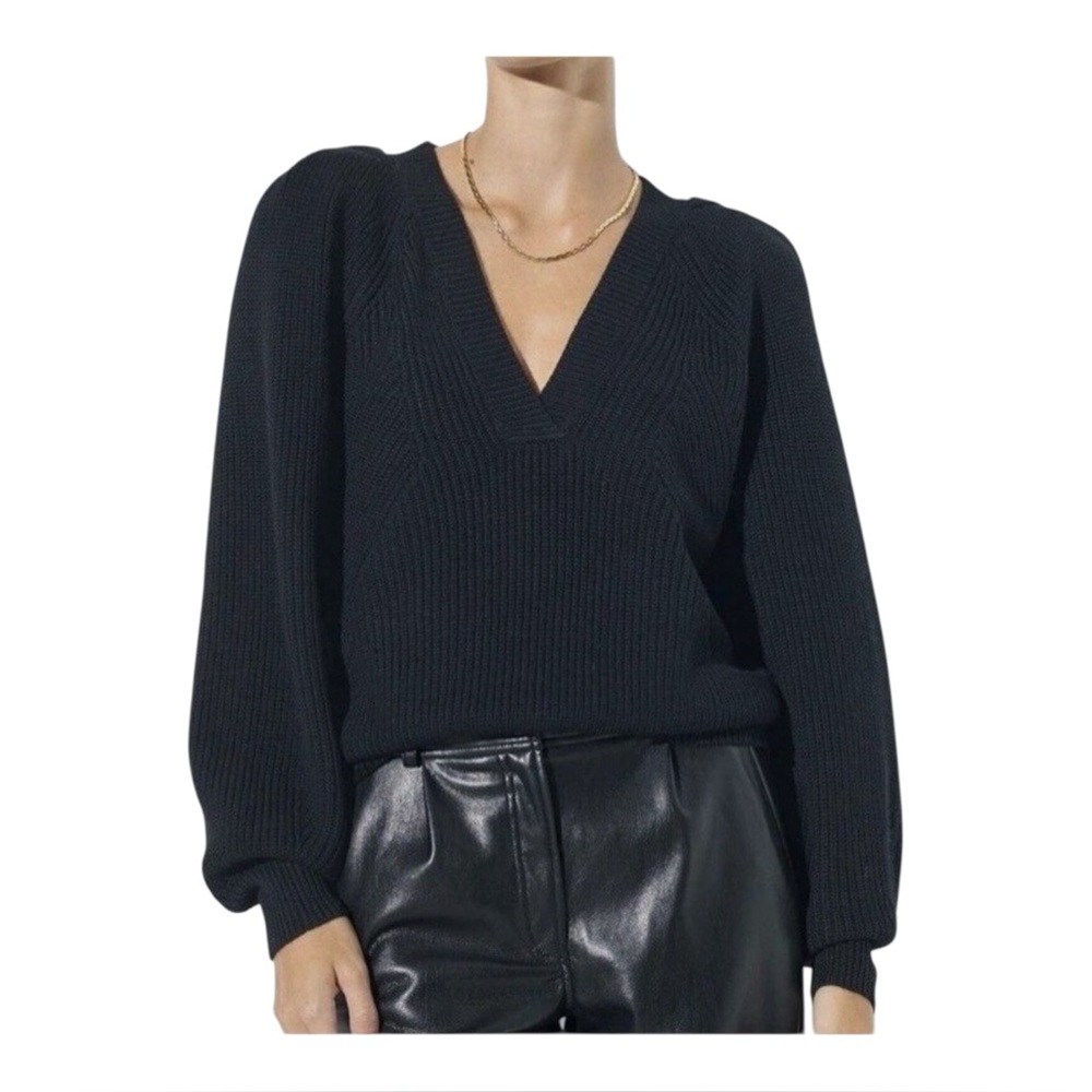 The Reset R Label Wool Must Have V-Neck Balloon Sleeve Quiet Luxury Sweater